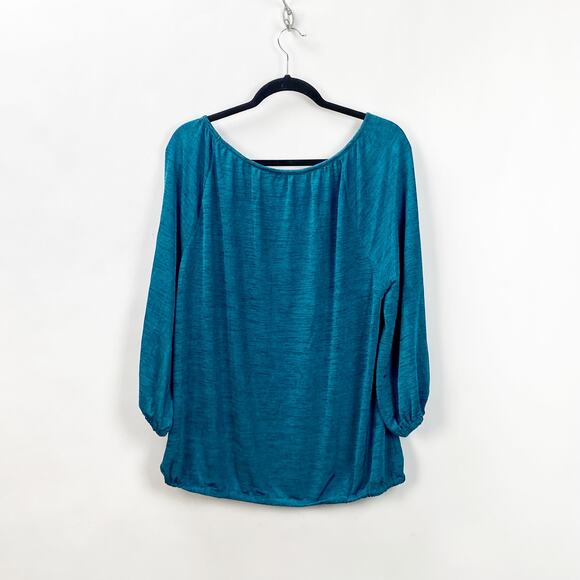 Covington 2X Plus Womens Blue Marled Popover Blouse Top - Picture 5 of 6